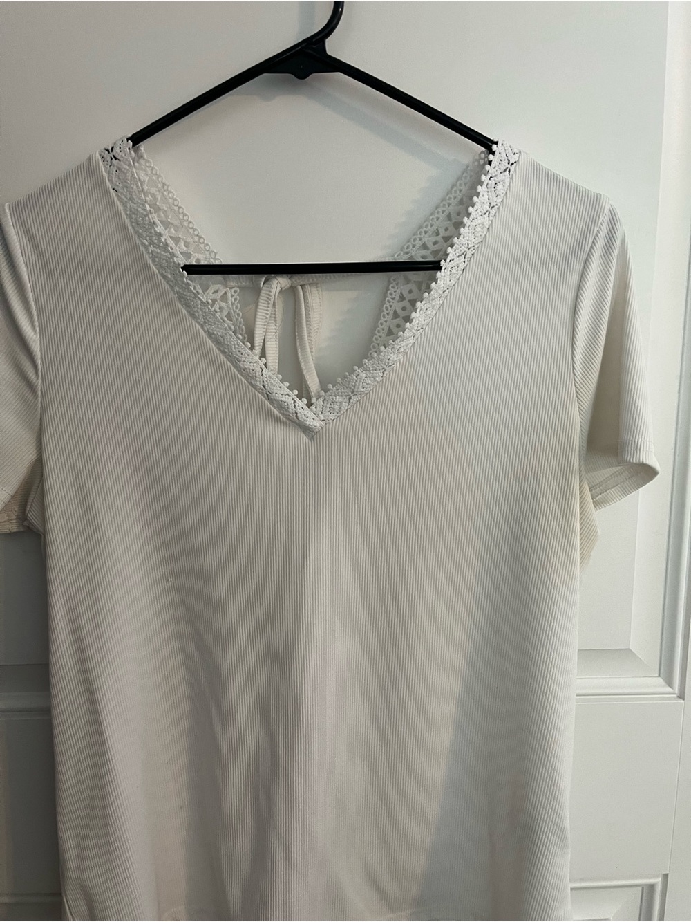 SHEIN White Lace-Trim V-Neck Sleep Top